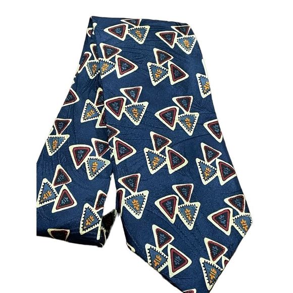 Abercrombie & Fitch / Blue Necktie / Geometric Print / Hand Sewn / Silk - Picture 3 of 5